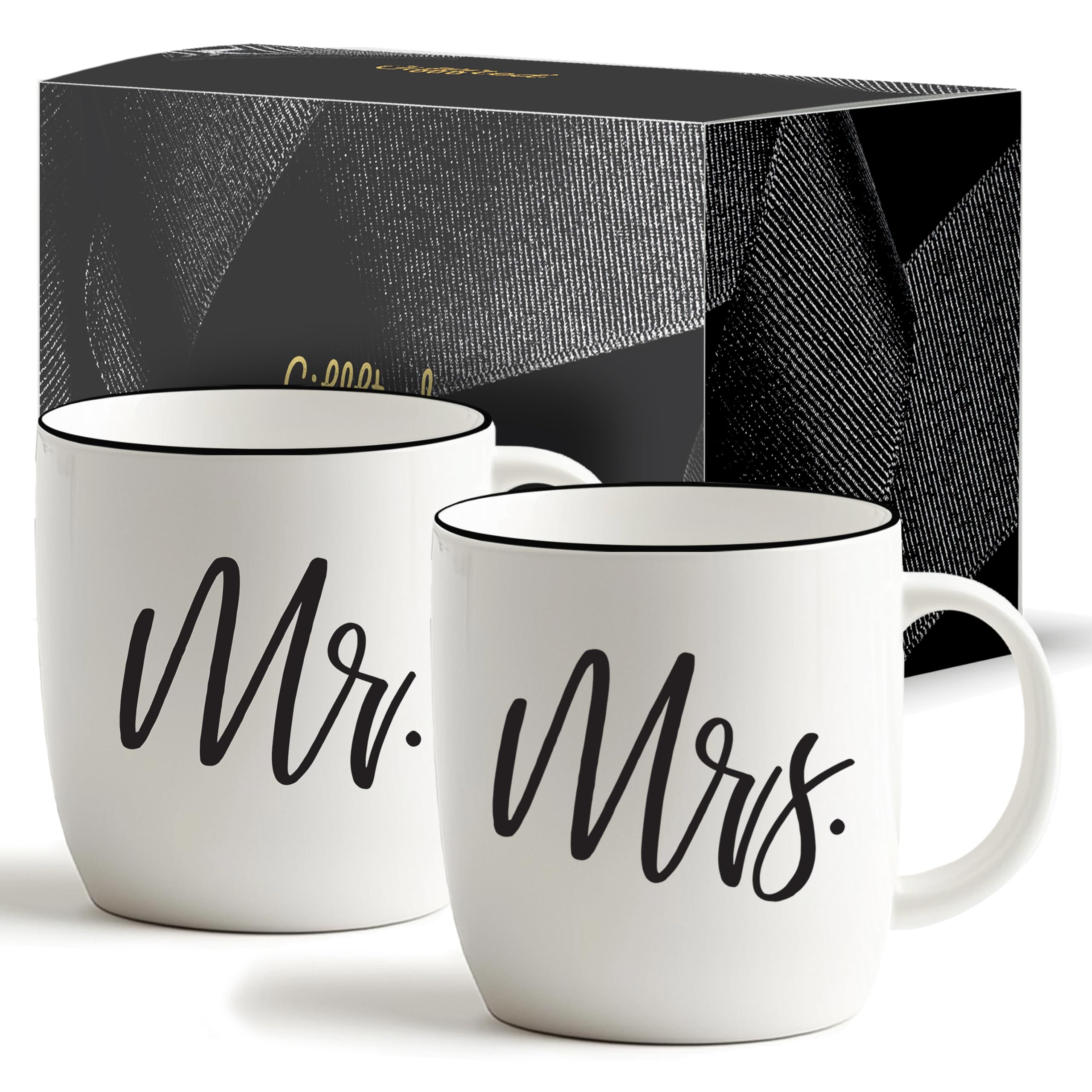Triple Gifffted Mr and Mrs Mugs Couples Gifts for Christmas, Wedding Anniversary, Engagement, Him Her, His Hers Newlywed, Bridal Shower Bride Groom, Couple Valentines Day Gift, Ceramic Cup, 380ML