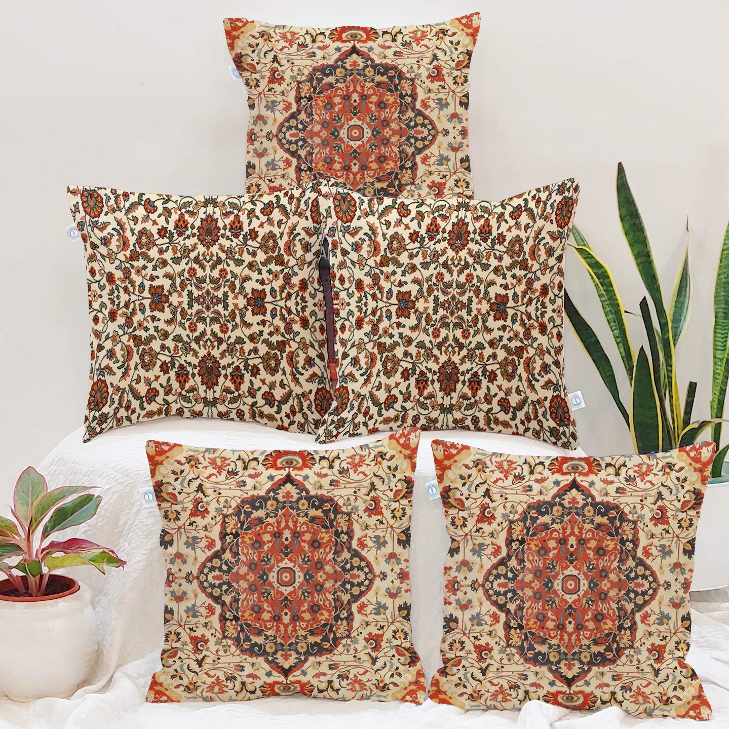Buy STITCHNEST Traditional Red Persian Design Canvas Cotton Cushion