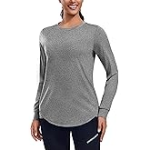 PINSPARK Long Sleeve Workout Tops for Women Crewneck Yoga Shirts Lightweight Athletic Gym Running Fall Sport T-Shirt