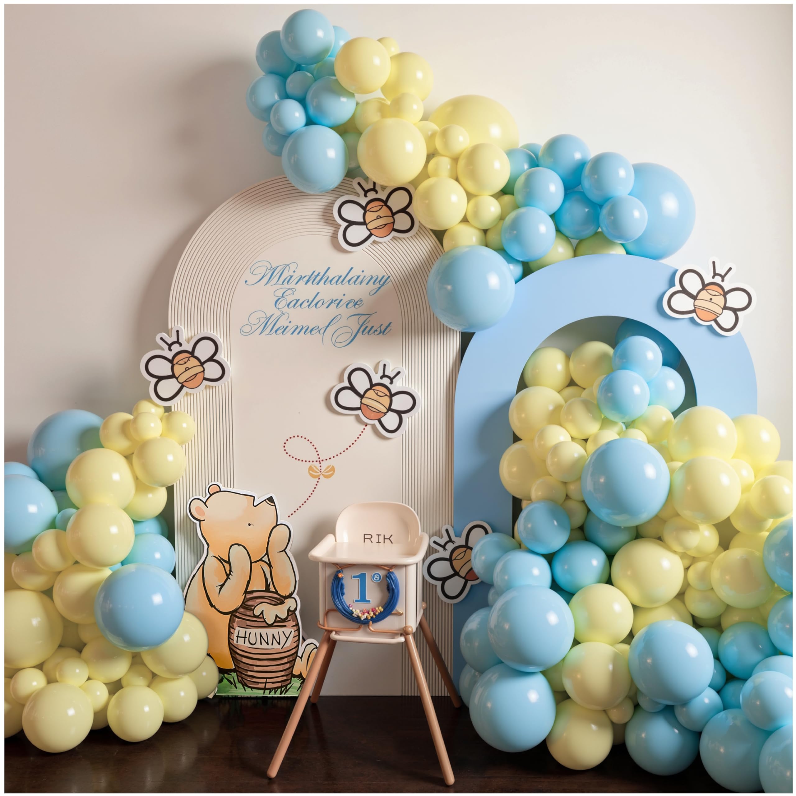 100 Pieces Children's Birthday Balloons, Blue and Yellow Balloons Garlands with Accessories, for Parties, Baby Shower, Birthday Party Bridal Shower Wedding Decorations