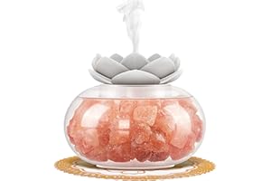 Essential Oil Diffusers Aromatherapy Diffuser: Vyaime Salt Lamp Diffuser for Home Bedroom Office, Pink Crystal Himalayan Cute Lotus Auto Shut-Off 7 Colors LED Night Light - VY1009