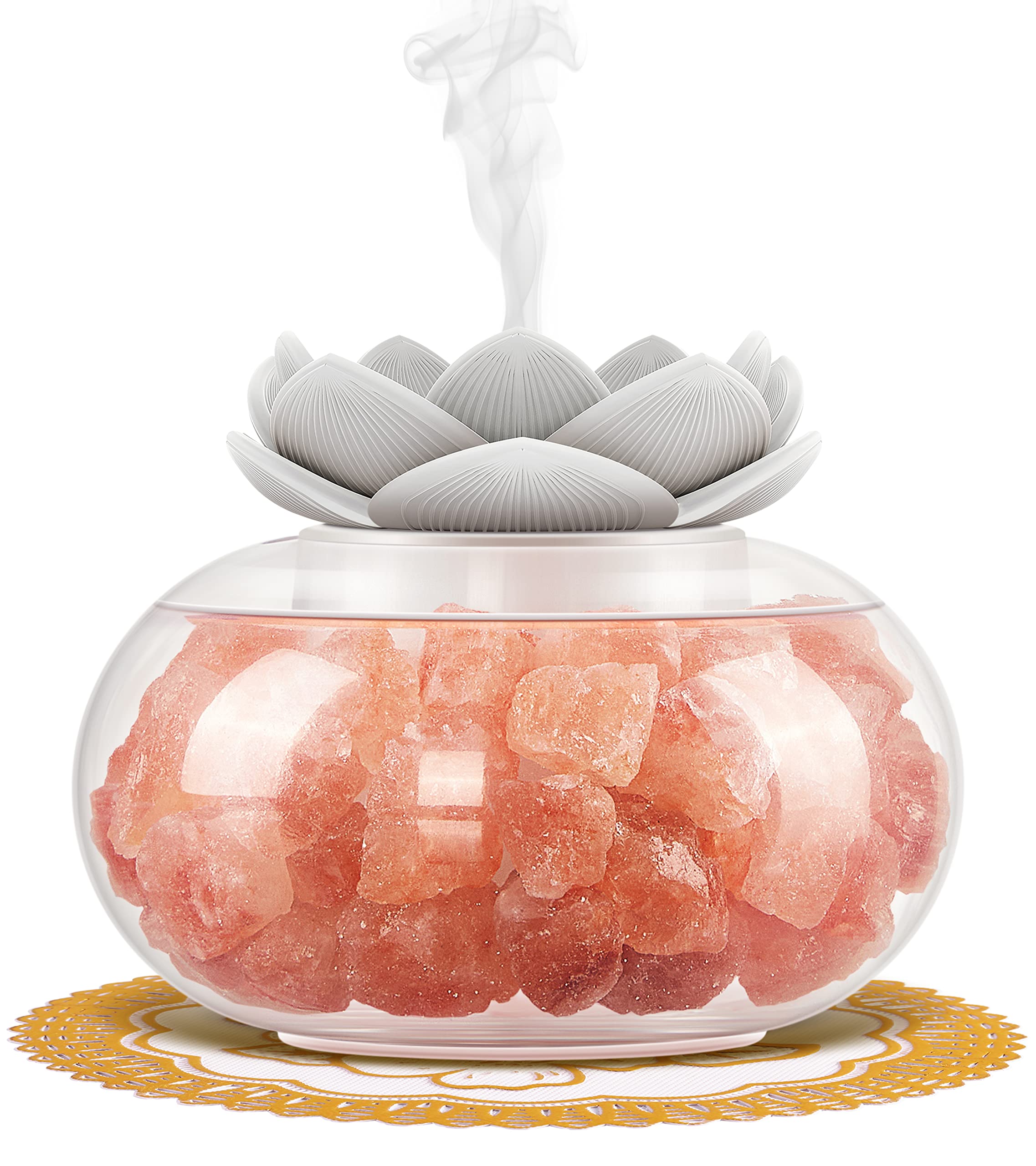 Photo 1 of Essential Oil Diffusers Aromatherapy Diffuser: Vyaime Salt Lamp Diffuser for Home Bedroom Office, Pink Crystal Himalayan Cute Lotus Auto Shut-Off 7 Colors LED Night Light - VY1009