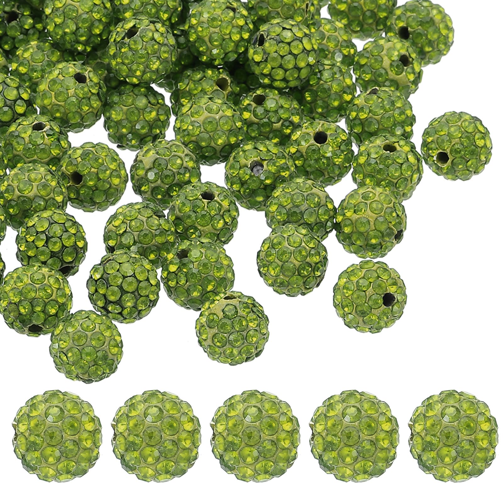 PATIKIL 10mm Rhinestone Clay Beads for Jewelry Making, 60 Pack Round Ball Polymer Clay Crystal Charm Beads for Craft Decor Necklace Chain Bracelets DIY, Olive Green