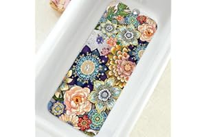 AQUOECHD Bathtub Mat Non Slip, Bohemia Extra Long Bath tub Mat Shower Floor Mat with Suction Cups and Drain Holes for Adults Kids Elderly 39.5 X 15.8 Inch