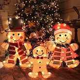 Light Up Outdoor Christmas Decorations, Lighted Indoor Christmas Decor, Christmas Decorations for Home Yard Garden Holiday Party (Gingerbread Man Family)