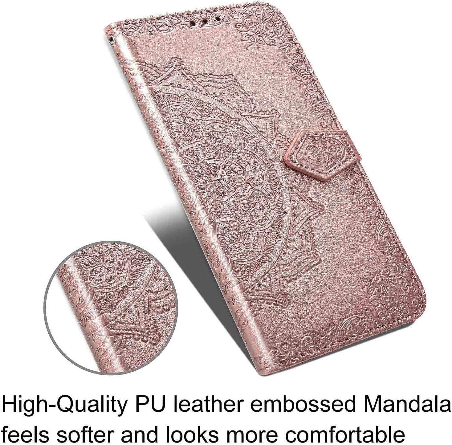 iEugen Compatible with iPhone 12 & iPhone 12 Pro Case,3 Card Slots,1 Note Pockets,Kickstand,Mandala Flower Embossed,Double Magnetic Clasp,Luxury PU Leather Wallet Case Flip Folio Cover,Black