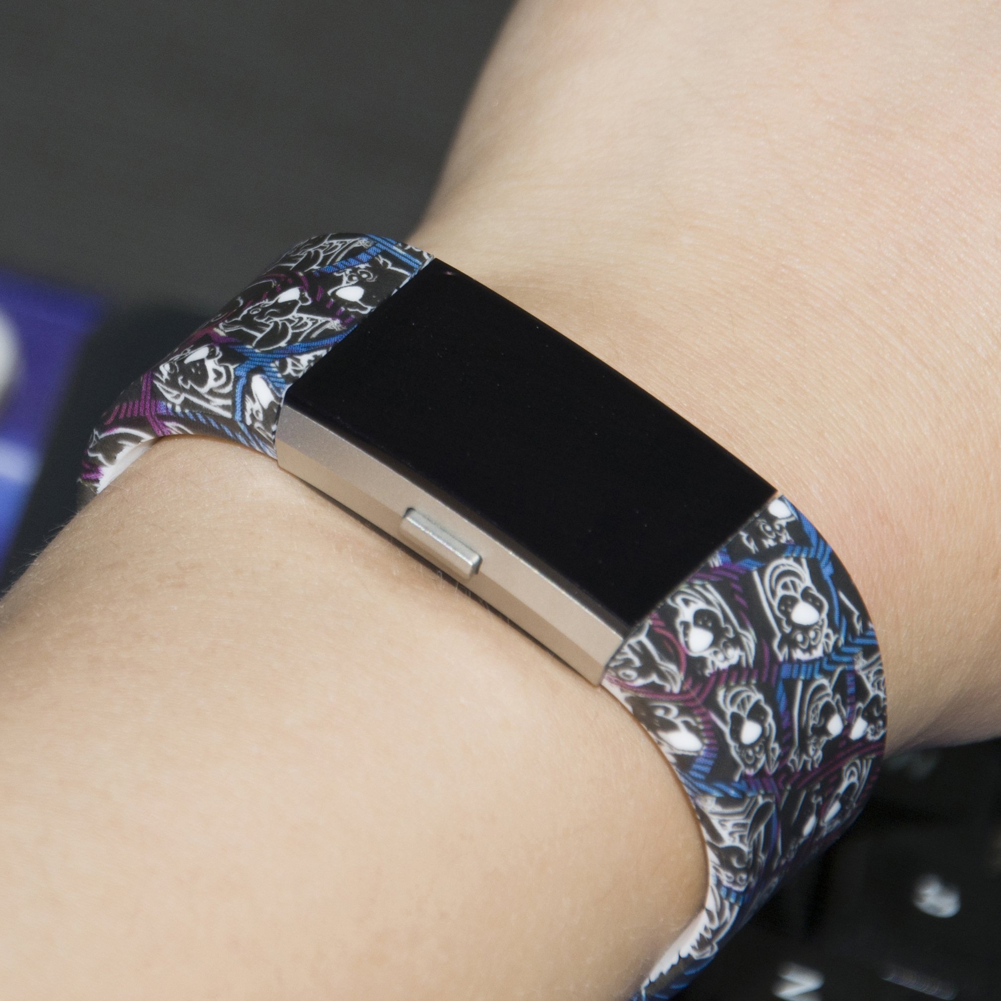 Fitbit Charge 2 Band,Soft Silicone Adjustable Replacement Sport Strap Floral Design Bands with Classic Buckle Fitness Accessory Wristband for Fitbit Charge2 (Pattern-4,Large (Wrist 6.5\