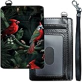 DHYYDSQZ Slim Minimalist Wallet for Men Women Small Credit Card Holder Wallet Front Pocket RFID Blocking Wallets Travel Thin Card Case with ID Window Card Organizer & Wristlet,Red Cardinal Birds