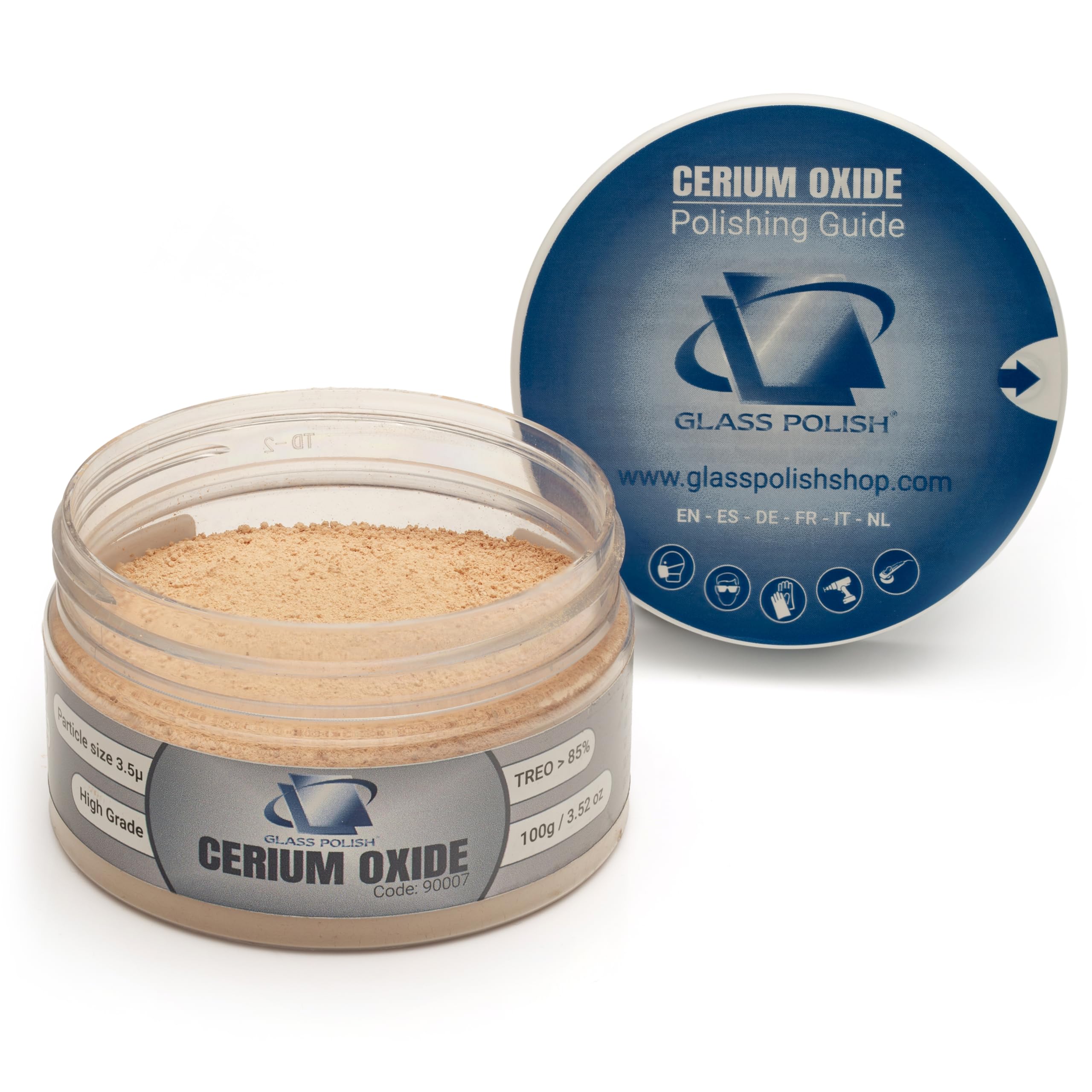 GLASS POLISH PRO Cerium Oxide Glass Polishing Powder – 100g High-Grade 85% Pure Suspension-Treated Formula, 3.5 Micron for Glass Scratch Removal, Windscreen Polishing and Restoration