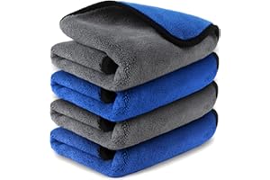 Airlab Microfiber Towels for Cars Wash Drying Thick Plush Cleaning Cloth Auto Detailing Super Absorbent for Interior & Exterior Lint Free, Streak Free, 16" X 16", 800 GSM, Pack of 4