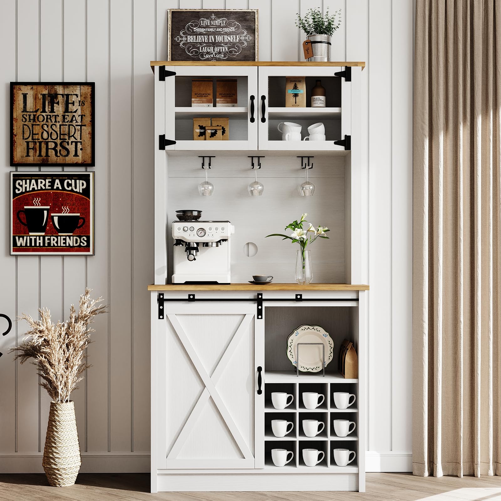 4ever2buy 72" Farmhouse Coffee Bar Cabinet with