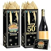 Yoirrat Vintage 50th Birthday Gift Bags for Women Men Black Gold 1976 Wine Bags with 50th Birthday Wrapping Paper and Greeting Card for 50 Years Old Anniversary Party Supplies(Wine 50th)