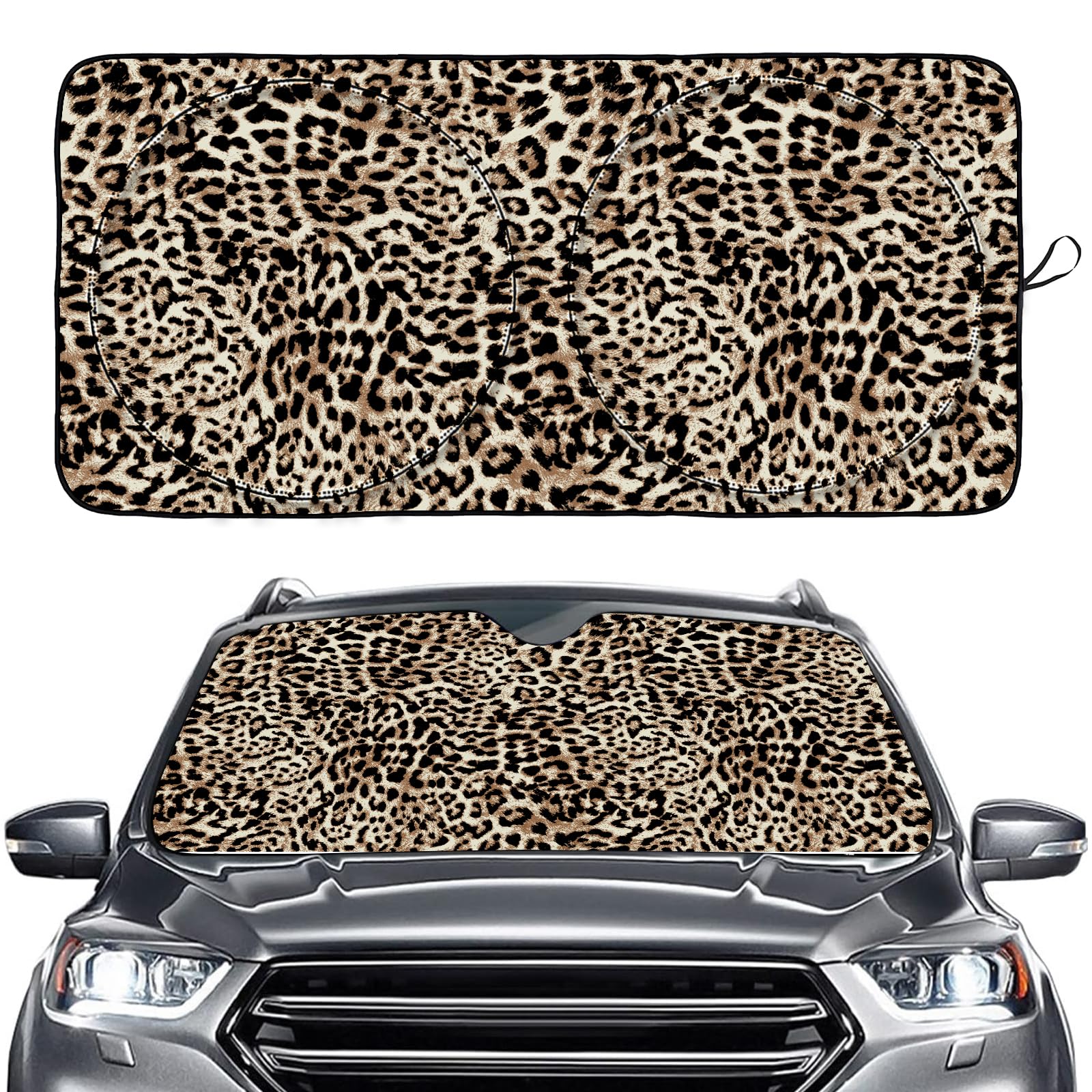 Photo 1 of Leopard print Windshield Sun shade, Front Window Sun Shade for Car SUV Truck-63'' X 30'', Foldable UV Ray Reflector Visor Shield Cover