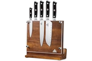ENOKING Magnetic Knife Block with Acrylic Shield, Double Side Kitchen Knife Holder without Knives- Acacia Wood Universal Knife Storage Organizer with Powerful Magnet for Kitchen Counter