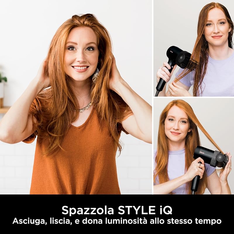 STYLE iQ Asciugacapelli e Styler per Capelli a Ioni 3 in 1, con Spazzola, Diffusore per Ricci e Concentratore, Asciugatura Veloce, Senza Danni, Impostazioni Automatiche, Nero/Oro Rosa, HD120EU