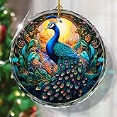 Peacock Stained Glass Ornament - Christmas Tree Decoration, Peacock Ornaments for Exchange