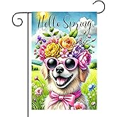 BlissYard Hello Spring Garden Flag 12x18 Inch Double Sided Spring Yard Flags Cute Dog Labrador Puppy Outdoor Decorative Flag for Spring Easter Yard Porch Farmhouse Outside Decor