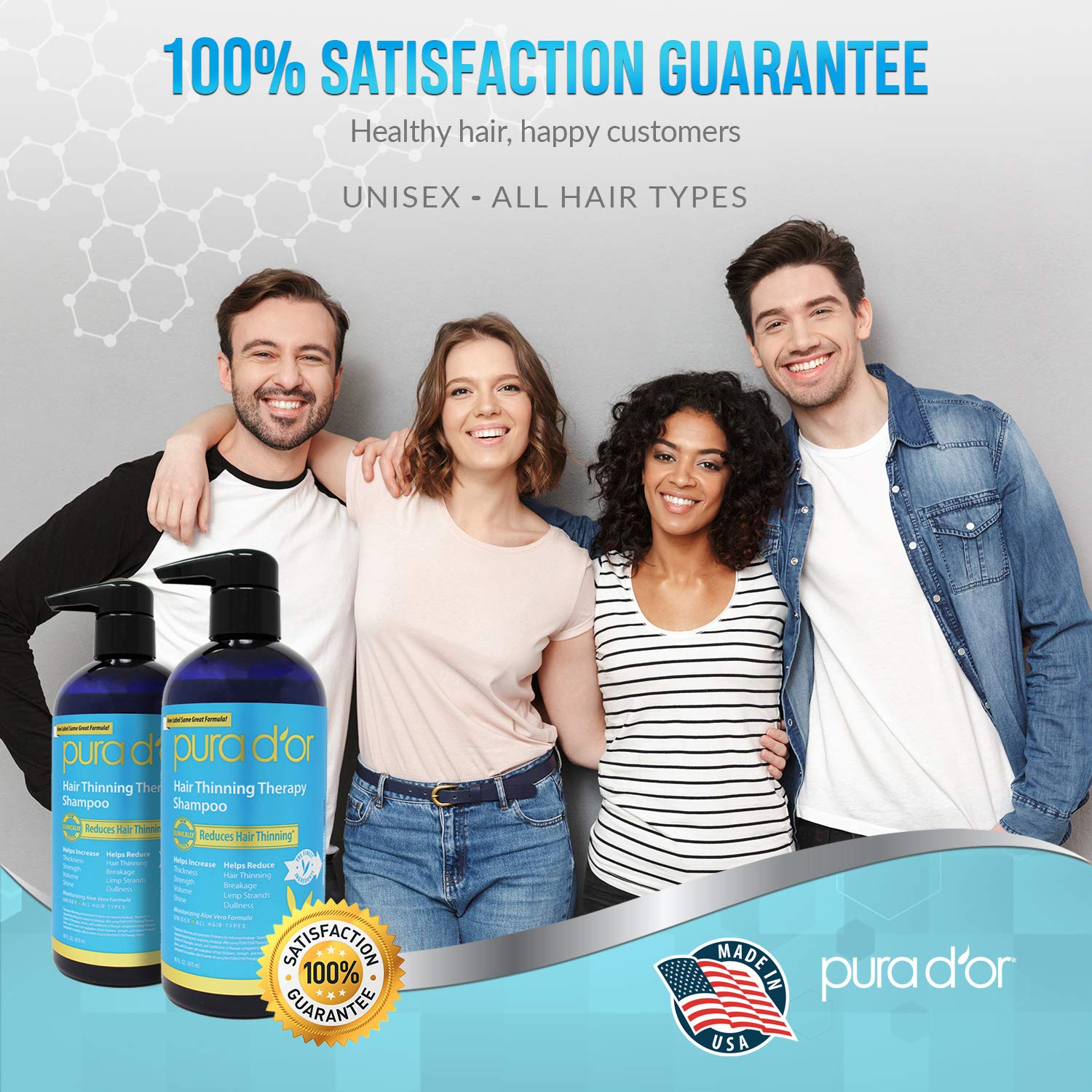 PURA D'OR Hair Thinning Therapy Biotin Shampoo ORIGINAL Scent (16 oz) w/Argan Oil, Herbal DHT Blockers, Zero Sulfates, Natural Ingredients For Men & Women, All Hair Types (Packaging may vary) : Beauty