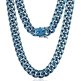 ROWIN&CO Men's Miami Cuban Link Chain 8/12/14mm Stainless Steel Blue Plated Chain Necklace, Hypoallergenic Hip Hop Jewelry, 20-30 Inch, Gift Box
