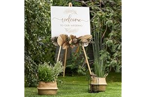 NianFeng Wooden Easel Stand for Sign, Easel Display Stand Floor for Wedding Sign with Adjustable Tray, 63-Inch, Tripod A-Frame Poster Light Duty, Welcome, Art Show & Baby Shower (Natural)