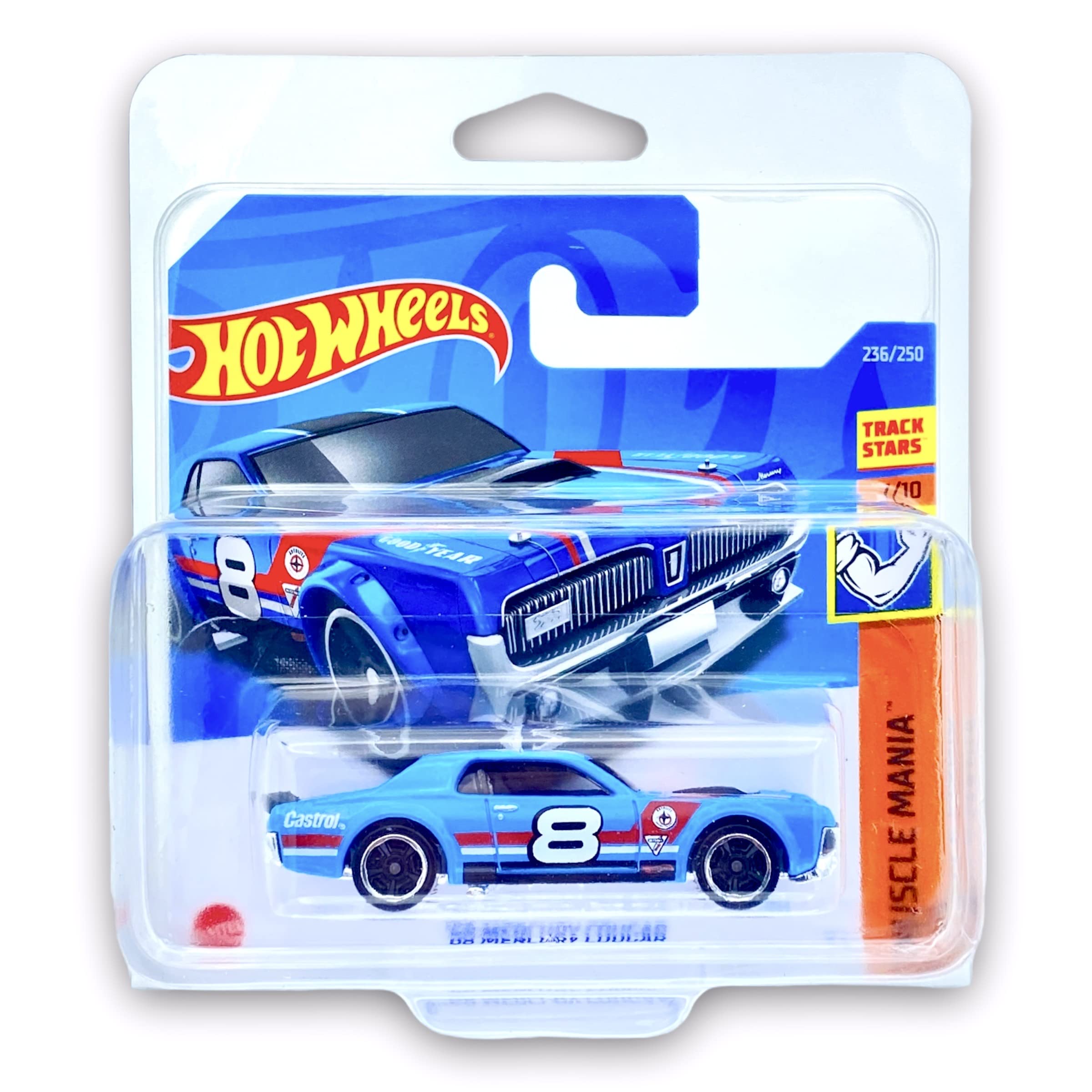 Hot Wheels '68 Merury Cougar (Blue) 7/10 Muscle Mania 2022-236/250 (Short Card) *** COMES IN A KLAS CAR KEEPER PROTECTIVE COLLECTORS CASE *** HCV59