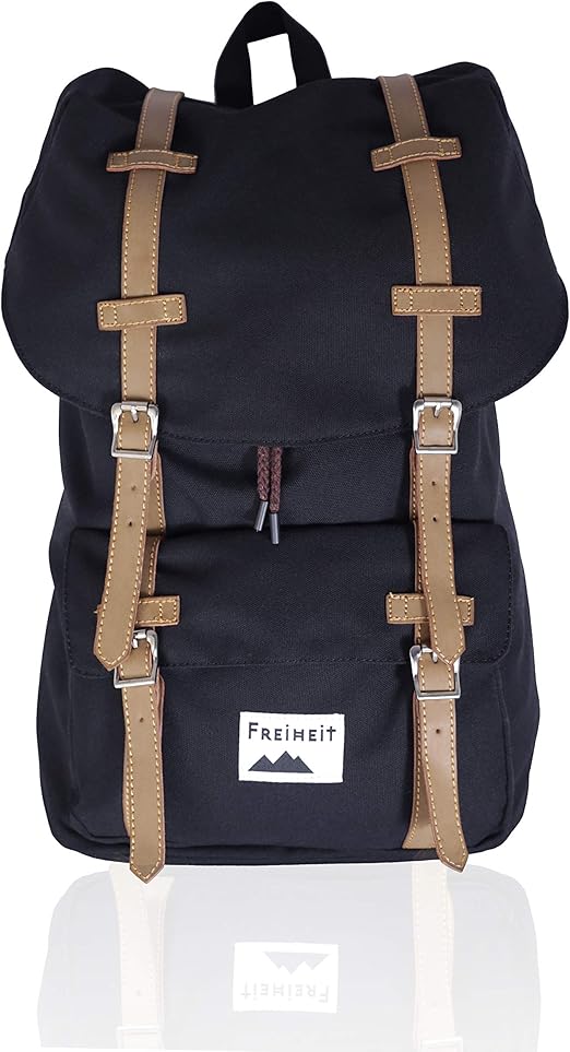 Freiheit Rucksack Schwarzer Stoff Mit Bycast Leder Riemen Und Magnetverschlussen 23 L Fassungsvermogen Vegan Amazon De Koffer Rucksacke Taschen
