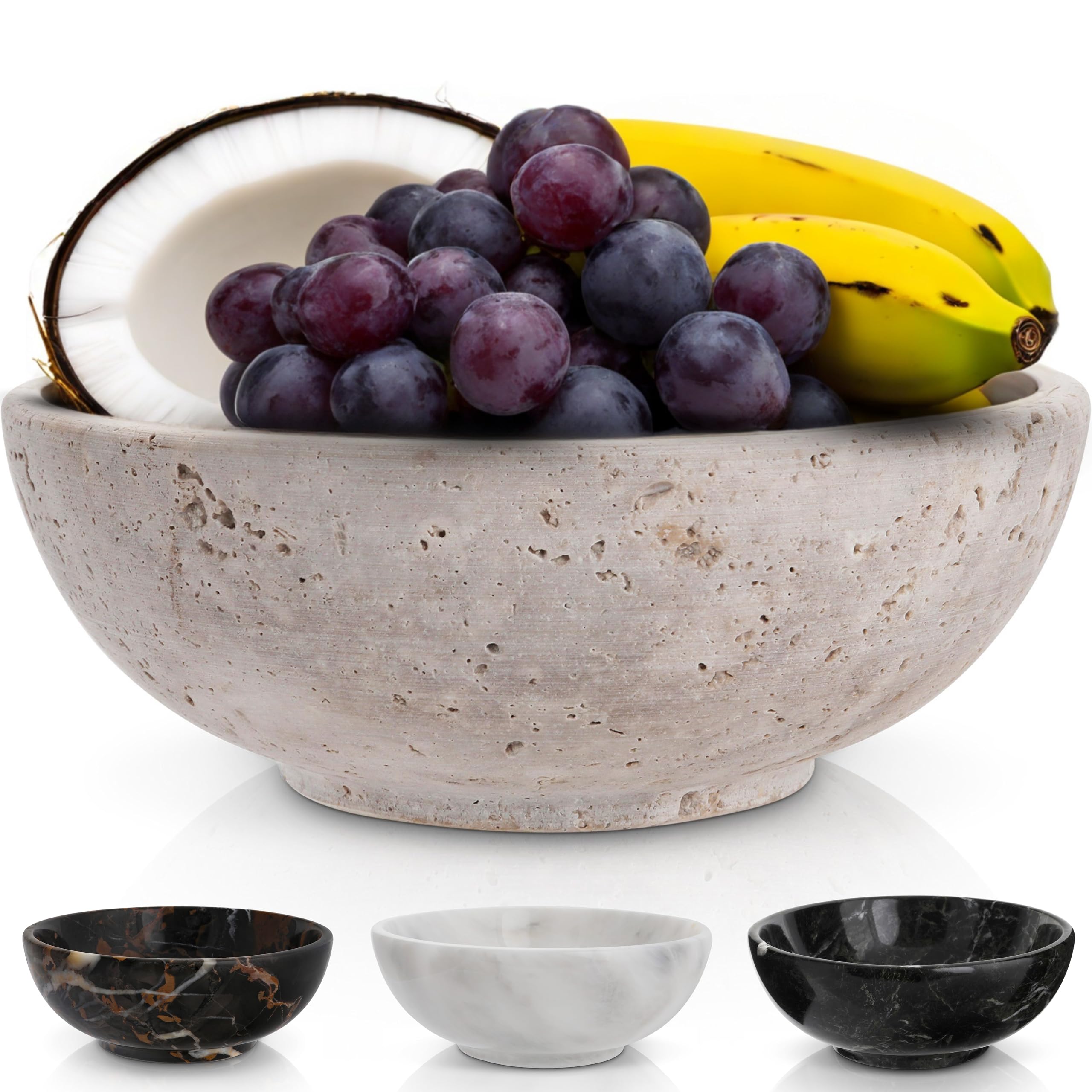 Photo 1 of Gusto Nostro 8" Decorative Travertine Bowl for Coffee Table - Elegant Centerpiece, Aesthetic Fruit Bowl for Kitchen Counter - Heavy Stone Entryway Catch all, Jewelry, Potpourri - Travertine Decor