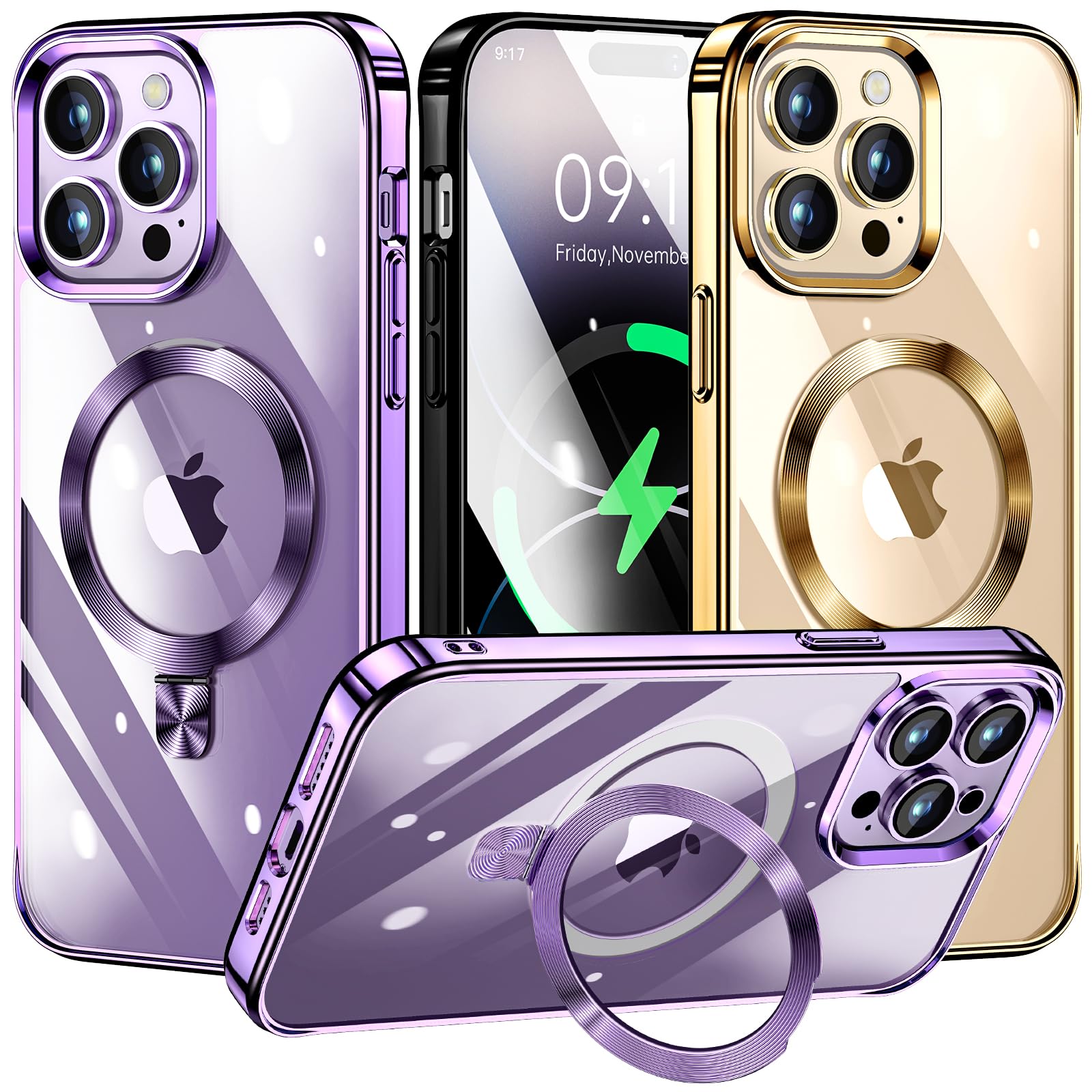Photo 1 of [CD Ring Compatible with MagSafe Invisible Stand]Magnetic for iPhone 14 Pro Max Case, [Electroplated Bumper Non-Yellowing][Look as Bare iPhone]Slim Clear Case with Holder for Women Men Girls