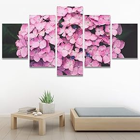 SIGNWIN 5 Panel Canvas Wall Art Pink Fields...