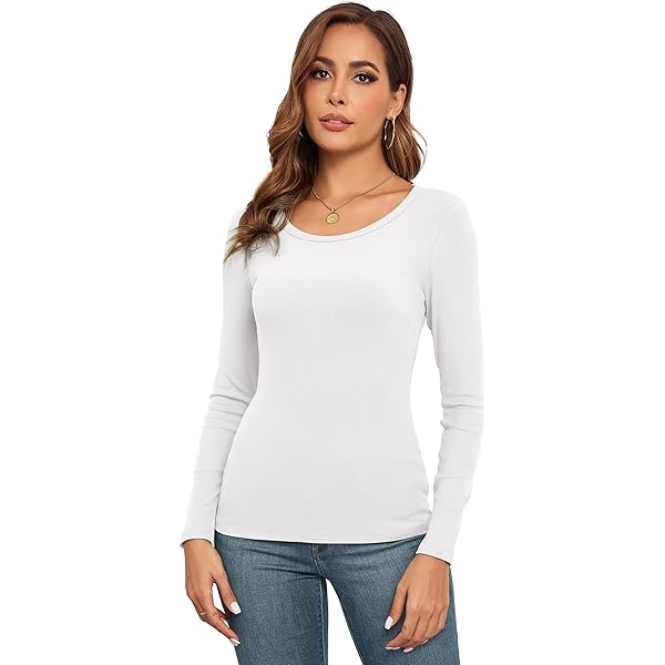 Qzzater Women's Scoop Neck Short Sleeve Long Sleeve Slim Fit
