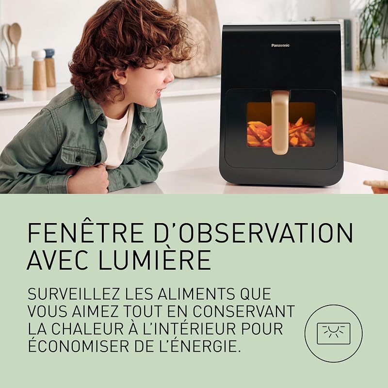 NF-CC600AXE AirFryer Friteuse sans huile avec Hublot, 5L, 80-200°C, Minuterie Numérique et Écran LCD, Vapeur Douce, 11 Préréglages, Nettoyage Facile, Noir/Bleu Foncé et Poignée Or Rose