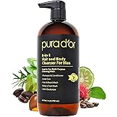 PURA D'OR 24 Oz 8-in-1 Hair & Body Cleanser For Men – Sulfate-Free, Multi-Use Wash for Hair, Face, Beard & Body, with Organic Aloe Vera, Cedarwood & Lemongrass, Energizing & Deodorizing Formula
