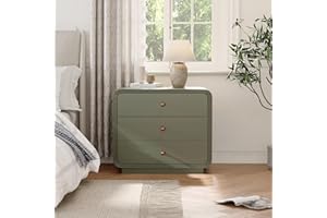 Merax 3 Drawer Nightstand, Modern Storage End Table with Thicken Base, Curved-Edge Bedside Table, Night Stand for Bedroom, Si