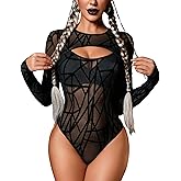 Avidlove Mesh Bodysuit for Women Long Sleeve Body Suit Sexy Tops Cut Out Leotard See Through Shirts Sheer Rave Outfits