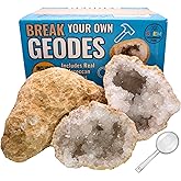 TRUENERGY Break Your Own Geodes Kit for Kids – 5X Easier to Open 3 to 4 X-Large Natural Crystal Geodes, Magnifying Glass & Learning Guide – STEM Science Rock Kit – Gift-Ready