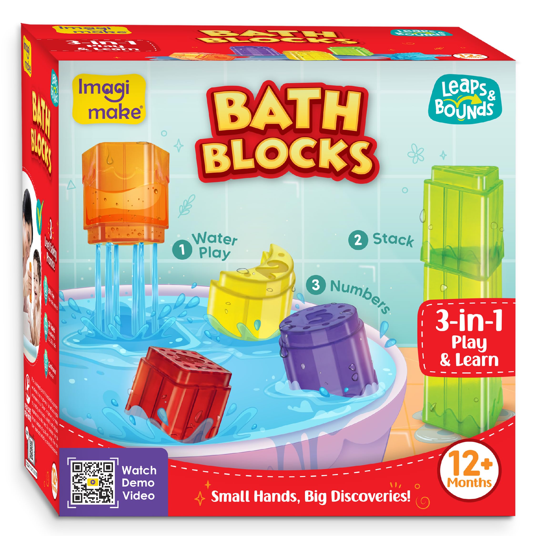 Imagimake Bath Blocks Baby toys | Leaps & Bounds Bath Toys for Toddlers 12+ Months | Educational Toy for Toddler, Infants |3-in-1 Play & Learn - Strain, Stack & Learn Numbers| Gift for kids 1+Year old