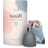 Saalt Soft Menstrual Cup – Reusable Period Cup – Made for Comfortable, Leak-Free Protection Up to 12 Hours – BPA & Latex Free – Includes Cup & Carry Bag (Small, Grey)
