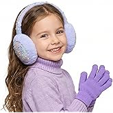 FYBW Ear Muffs Gloves Set for Kids, Winter Adjustable Sequins Warm Earmuffs for Kids Outdoor Cold Weather
