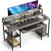 VERMESS Computer Desk- 48 Inch Home Office Desk with Keyboard Tray, 47" Gaming Desk with Full Monitor Stand &amp; Storage Shelves &amp; CPU Stand, Modern Study Writing Table with Shelf for Storage, Gray Oak