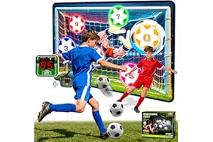 VATOS Electronic Scoring Soccer Toy Game Set for Kids, Indoor Outdoor Soccer Training Target with Real-Time Scoring, 2 Modes, Fabric Goal and 2 Soft Balls, Fun Sport Birthday Ages 3+