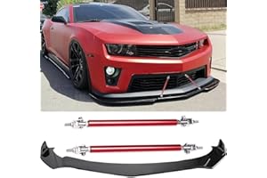 DREAMOTOR Universal Car 4 PCS Kit Front Bumper Lip + 2PCS 8"-11" Adjustable Splitter Rods Front Bumper Lip Splitter Compatible with Honda Civic Accord Ford Chevy Honda Toyota Camry VW Kia Optima