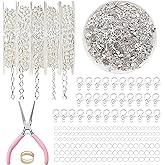 XKCWXY Necklace Chain for Jewelry Making,16.4 ft 5 Rolls Silver Plated Chains for DIY Necklace Bracelet Jewelry Making Accessories with Charm Pendants Jump Rings Lobster Clasps Pliers