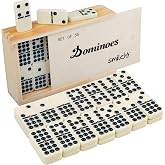 Smilejoy Double Nine Dominoes for Adults, 55 Tiles with Wooden Box | For 2-6 players, Metal spinners,Travel wood case,55 domino tiles, Classical Board game, Family game night,gift choice