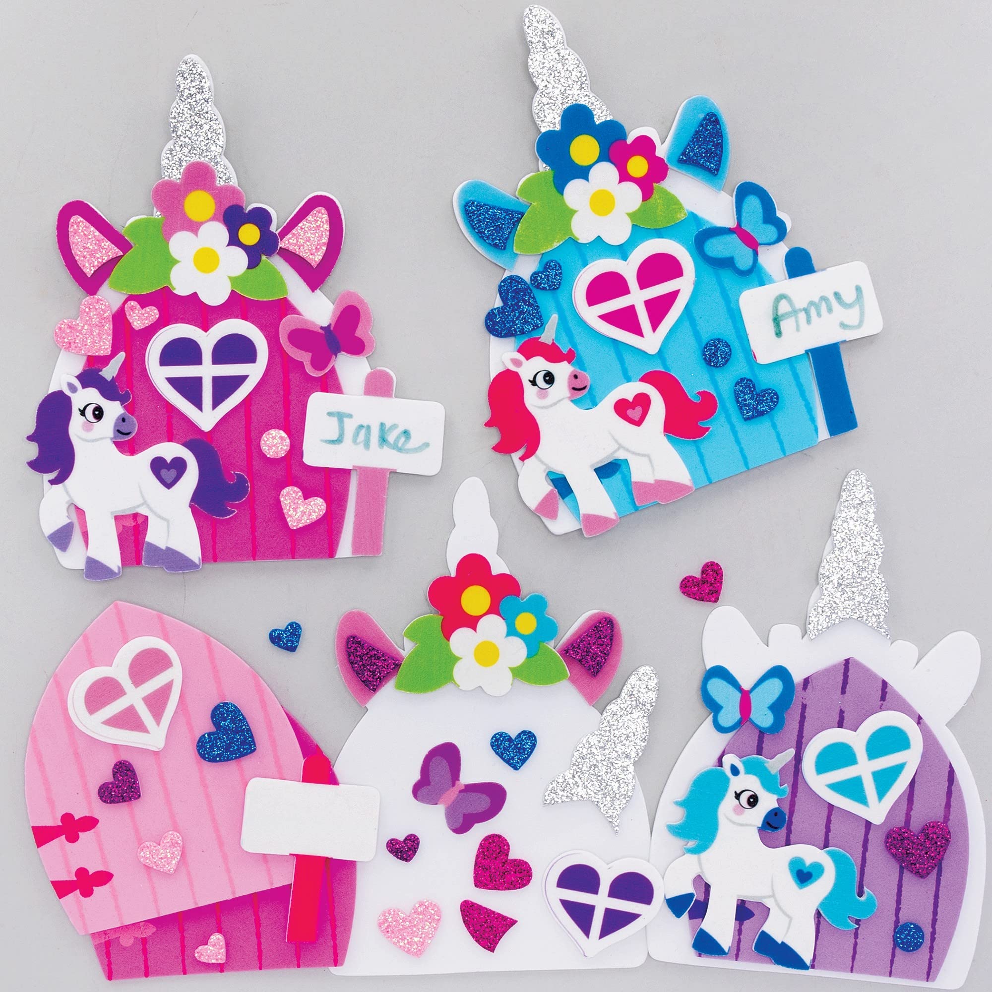 Baker Ross Unicorn Fairy Door Kits - Pack of 4, Unicorn Crafts for Girls (FC421), 15 cm x 13 cm