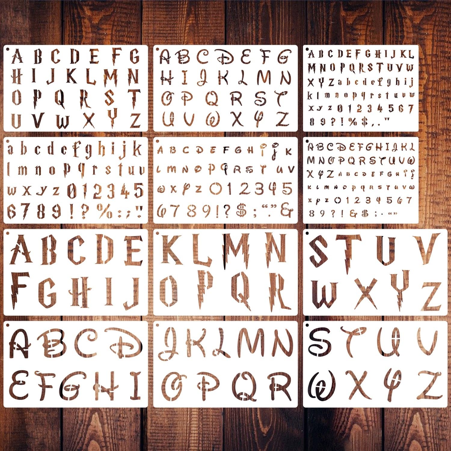 Photo 1 of 12 Piece Magical Letter Stencils for Painting, Alphabet Drawing Templates - Reusable Plastic Letter & Number Craft Stencils for Journal & Scrapbook Art Projects
