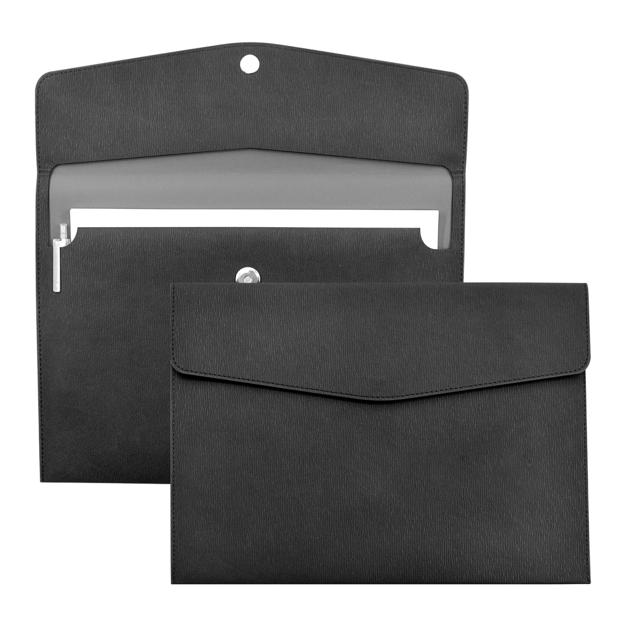 VANRA 1 Piece PU Leather A4 Leather File Folders Portfolio Folder Holder A4 Paper Document Filing Envelope Document Organizer with Magnetic Closure (Black)