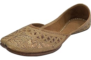 Stop n Style Gold Punjabi Jutti for Womens Pakistani Khussa Shoes Punjabi Shoes Handmade Jutti, Cream Gold, 9