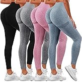 Mumucove 4 Pack Women Butt Lifting Workout Leggings, High Waist Seamless Gym Legging Yoga Scrunch Pants