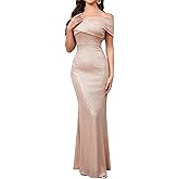 IWFEV Women's Sequins Off Shoulder Bodycon Sleeveless Mermaid Sparkly Maxi Casual Party Cocktail Dress