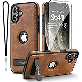 WTCASE Magnetic for iPhone 16 Leather Case,Built-in Invisible Stand [Compatible with Magsafe] Protective Slim Kickstand Phone Cover Compatible with iPhone 16 (2024) 6.1" (Brown)